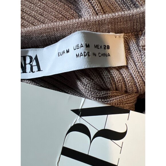 NWT Zara Combination Knit Slip Dress Dusty Mauve Ribbed Midi  M NWT - Picture 4 of 10